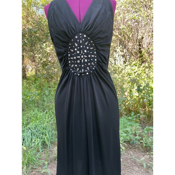 Vintage 1970s Slinky Black Dress With Glass Rhinestones S/M - Picture 13 of 16